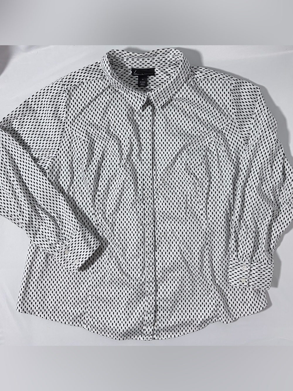 Lane Bryant Long Sleeve Button Down Dash Dot Pattern Women's 28 Business Chic